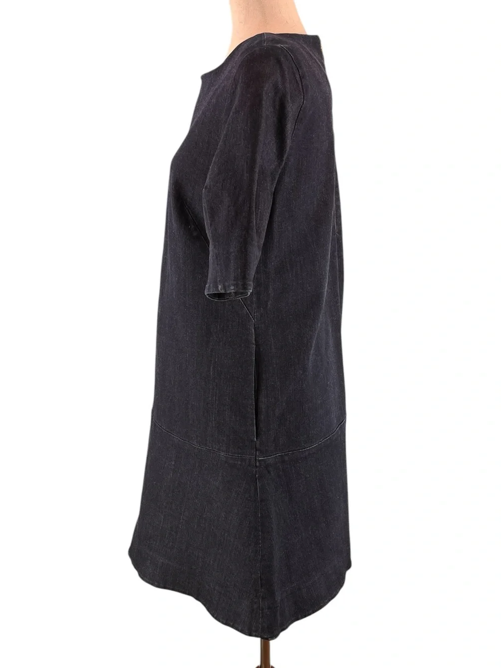& Other Stories Dark Wash Denim Mini Dress Drop Waist Short Sleeve Pockets Sz 6